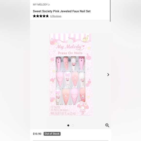 Hot Topic Other - 🎀💖 My Melody Sweet Society Pink Jeweled Faux Nail Set NWT 💖🎀 Hot Topic